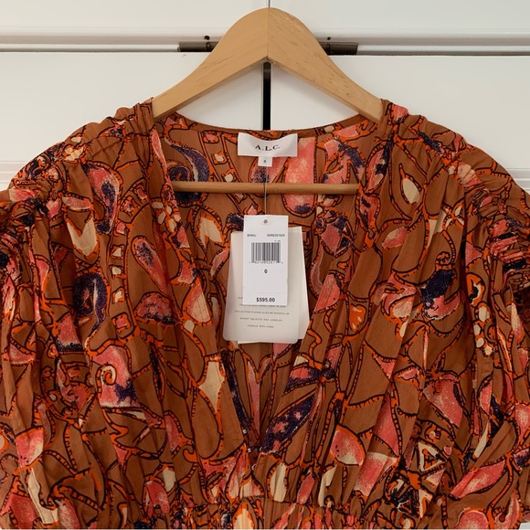 ALC Lucia Smocked Midi Dress Block Print Cotton Sundress Fit & Flare NEW Size 0 - Picture 6 of 9